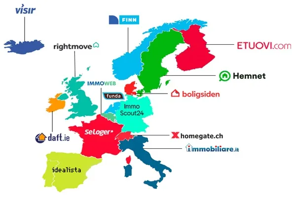 Paesi europei con il logo di un importante sito immobiliare